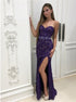 Mermaid Lace Sweetheart Purple Prom Dresses with Slit LBQ2547